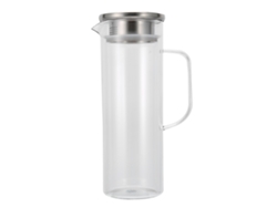 Jarra de agua fría transparente de 1100 ml con tapa de acero inoxidable para uso doméstico.