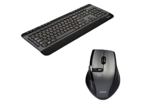 PORT Pack de teclado y ratón óptico de sobremesa inalámbrico silencioso de 1600 DPI y 4 botones Negro