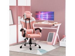Cadeira Gaming Ergonômica Cadeira Para Videojogos Reclinável Com Altura Ajustável Apoio Para A Cabeça E Almofada Lombar 63x67x122-130cm Rosa E Branco