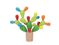 Brinquedo Educativo Infantil Cacto De Madeira Para Pilhar E Construir Blocos Coloridos