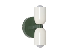 Aplique Moderno Doble E27 Con Pantallas Crema, Base Verde, Luz Superior E Inferior Para Dormitorio