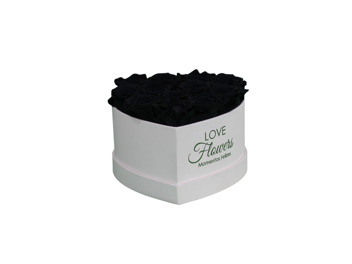 12 Flores de AMOR de Rosas Negras Naturales Preservadas en Caja de Corazón Blanca - Colección Heart Rose