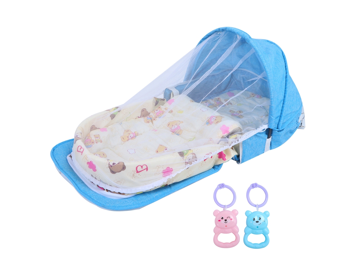 Cuna Plegable Portátil Para Bebé Con Mosquitera Y Juguetes Multifuncionales Azul