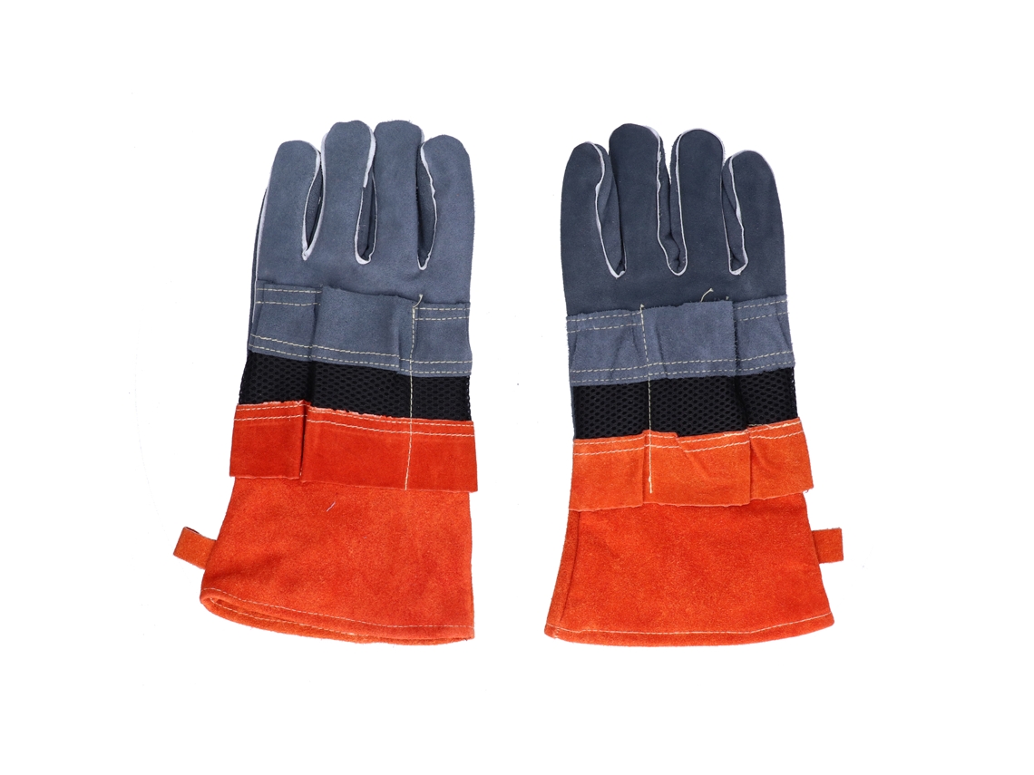 Guantes de piel de vacuno resistentes al calor y antiquemaduras para barbacoa y microondas - Naranja (sin marca)