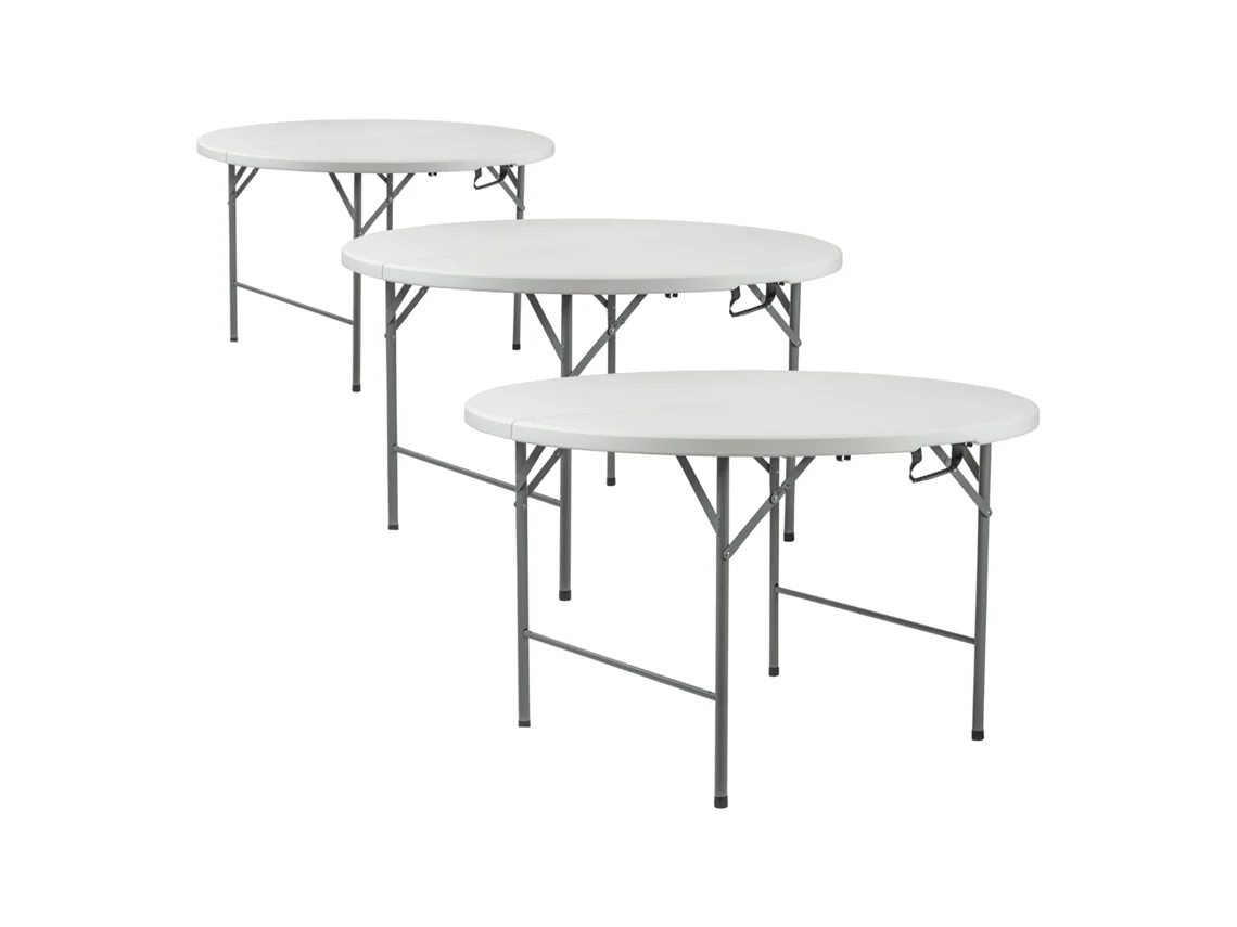 Pack 3 Mesas Plegables Redondas Para Catering Efecto Granito 150x74cm THINIA