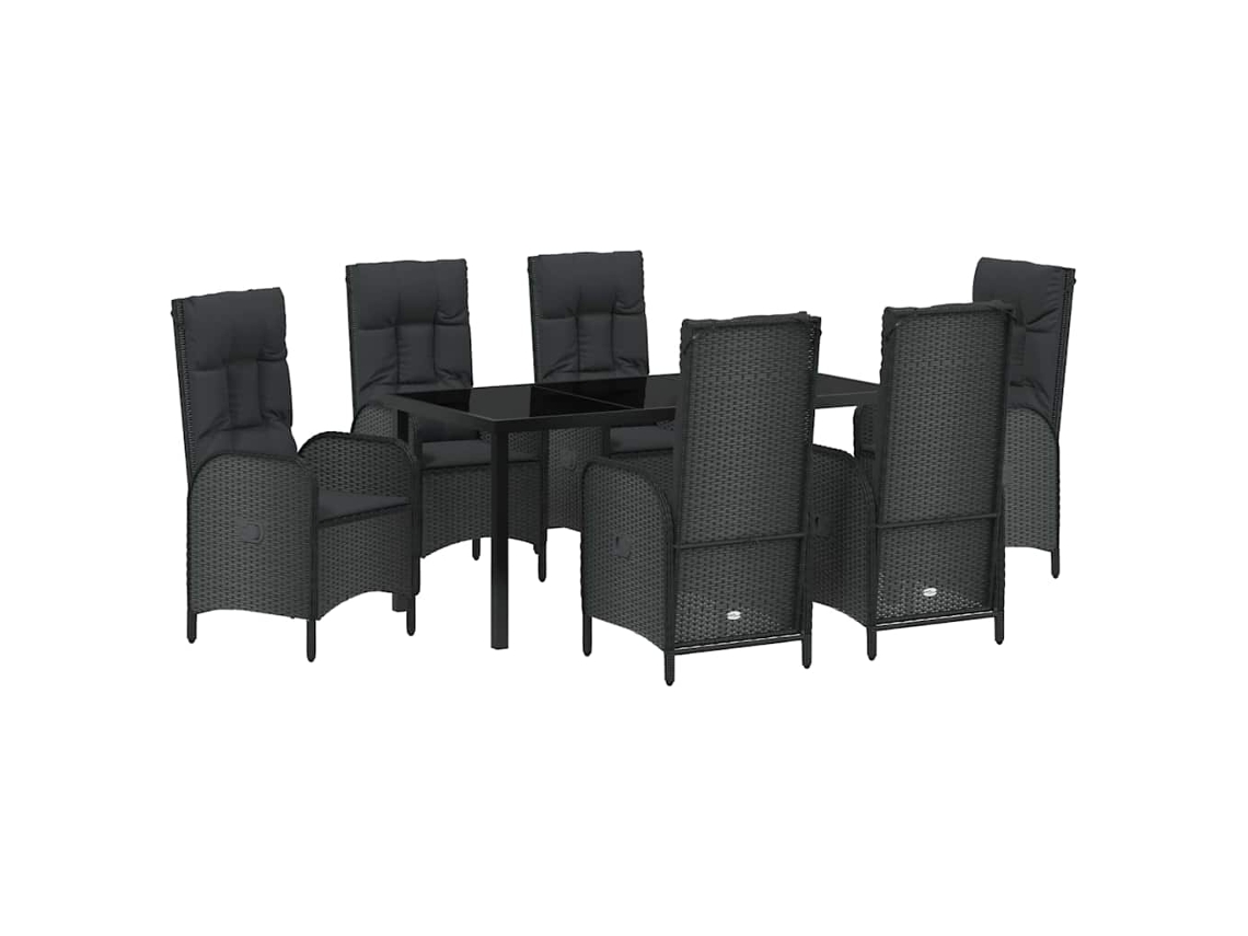 Maison Exclusive - Conjunto De Comedor De Jardín 7 Pcs Negro Ratán Sintético