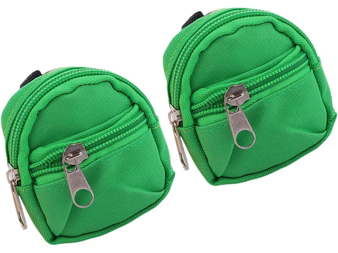 Mini mochila verde de nailon con monedero, conjunto de 2 piezas, cierre de cremallera y llavero.