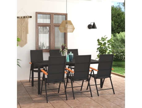 Conjunto 7 de comedor para jardín VIDAXL negro y marrón