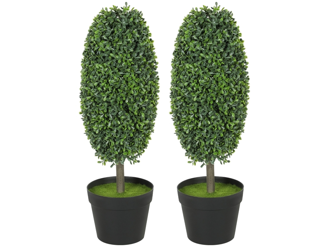 Juego 2 Árboles Artificiales Resistente Uv Plástico Cemento Con Maceta