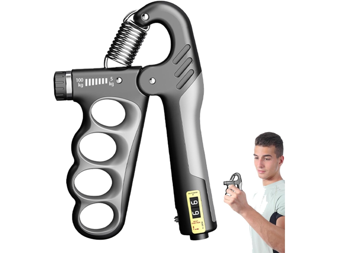 Entrenador de fuerza de agarre, resistencia ajustable de 5 a 100 kg, diseño ergonómico con contador digital, fortalecedor de muñeca, color gris Gertiz