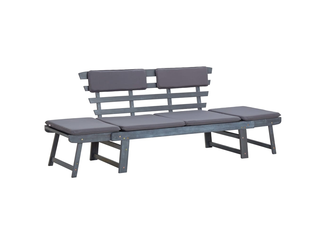 LOVELY HOME Banco de Jardín 2 en 1 con Cojines de 190 cm de Madera de Acacia Maciza en Gris