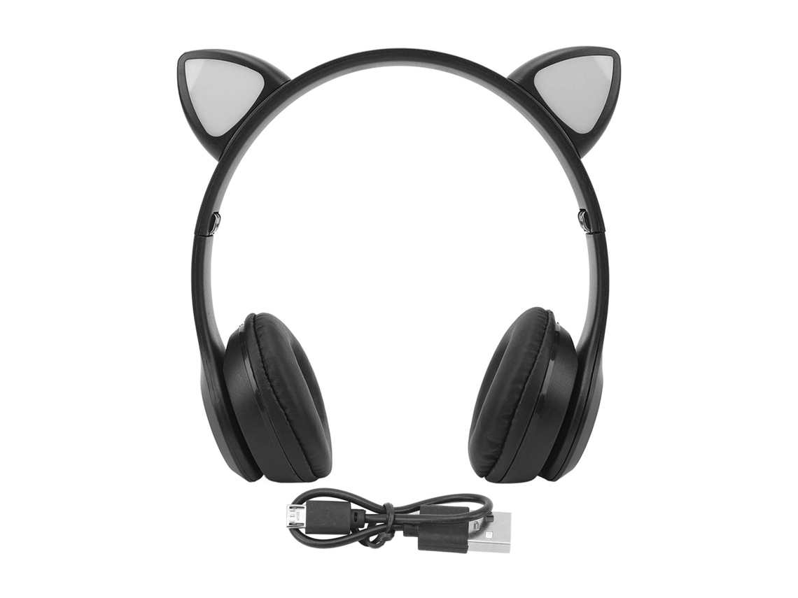 2026-auriculares Inalámbricos Plegables Con Orejas De Gato Luminosas Led 400mah Para Juegos Y Música Negro