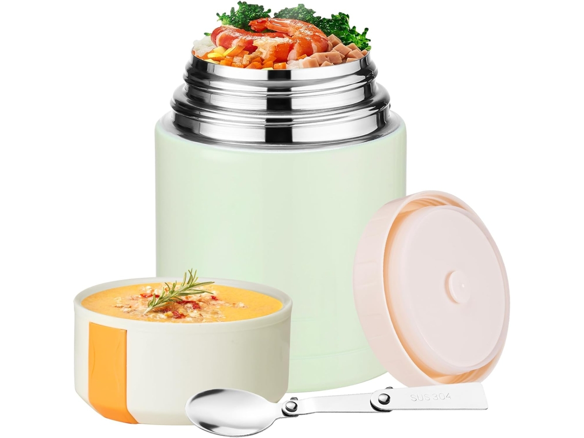 Contenedor Térmico 800ml Aco Inox 316, Calentador De Alimentos A Vacuo Con Cuchara, Verde