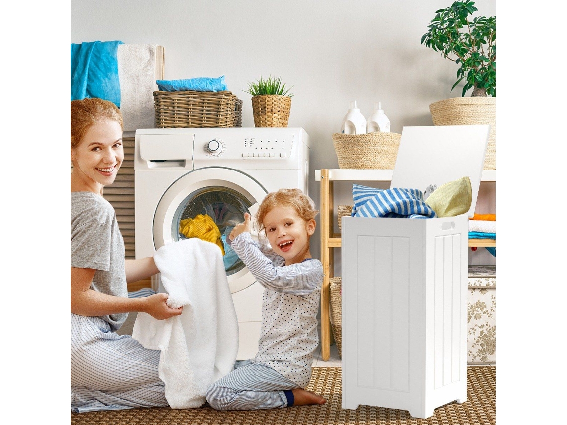 Armario para ropa con cesta y tapa, blanco B2X