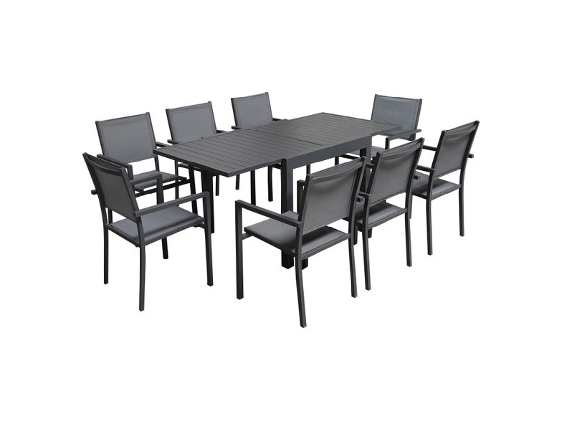 Conjunto de jardín extensible VENEZIA 90/180 en textileno gris 8 plazas - aluminio antracita HAPPY GARDEN
