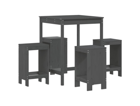 Conjunto 5 de mesa y taburetes altos jardín VIDAXL madera pino gris