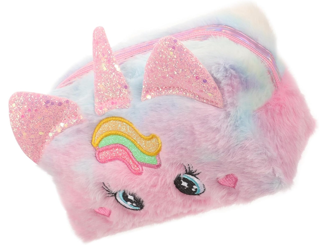 Neceser Portátil De Peluche Rosa Con Forma De Unicornio Para Cosméticos Y Artículos De Aseo - Ideal Para Viajes