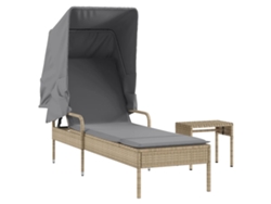 Tumbona con dosel y mesa de mimbre, patas beige, MAISON EXCLUSIVE