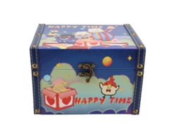 Caja De Almacenamiento De Madera Vintage Con Cierre Y Tapa Con Estampado De Dibujos Animados Para Joyas Y Otros Objetos.