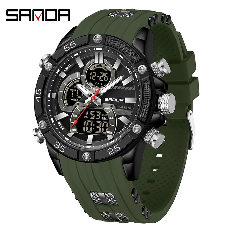 Reloj Electrónico Led Multifuncional E Impermeable Para Hombre, De Estilo Deportivo Y Moderno (verde).