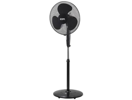 Ventilador Pie EDM con Base Circular Negro 45W 40Cm Altura Regulable 110-130 Cm