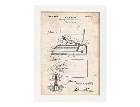 Póster NACNIC con Patente de Plancha con Vapor Electrica. con Diseño de Patente Antigua.