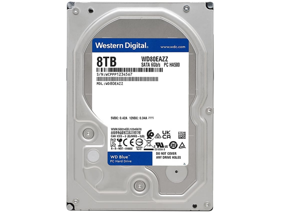 Disco Duro Western Digital Wd Blue De 8 Tb Y 3,5 Pulgadas Para Pc Hdd Sata Con Tecnología Vertical Cmr De 5640 Rpm Para Montajes Diy