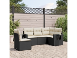 Conjunto de sofá de jardín de 5 piezas con cojines de mimbre sintético negro, Dkd Home Decor