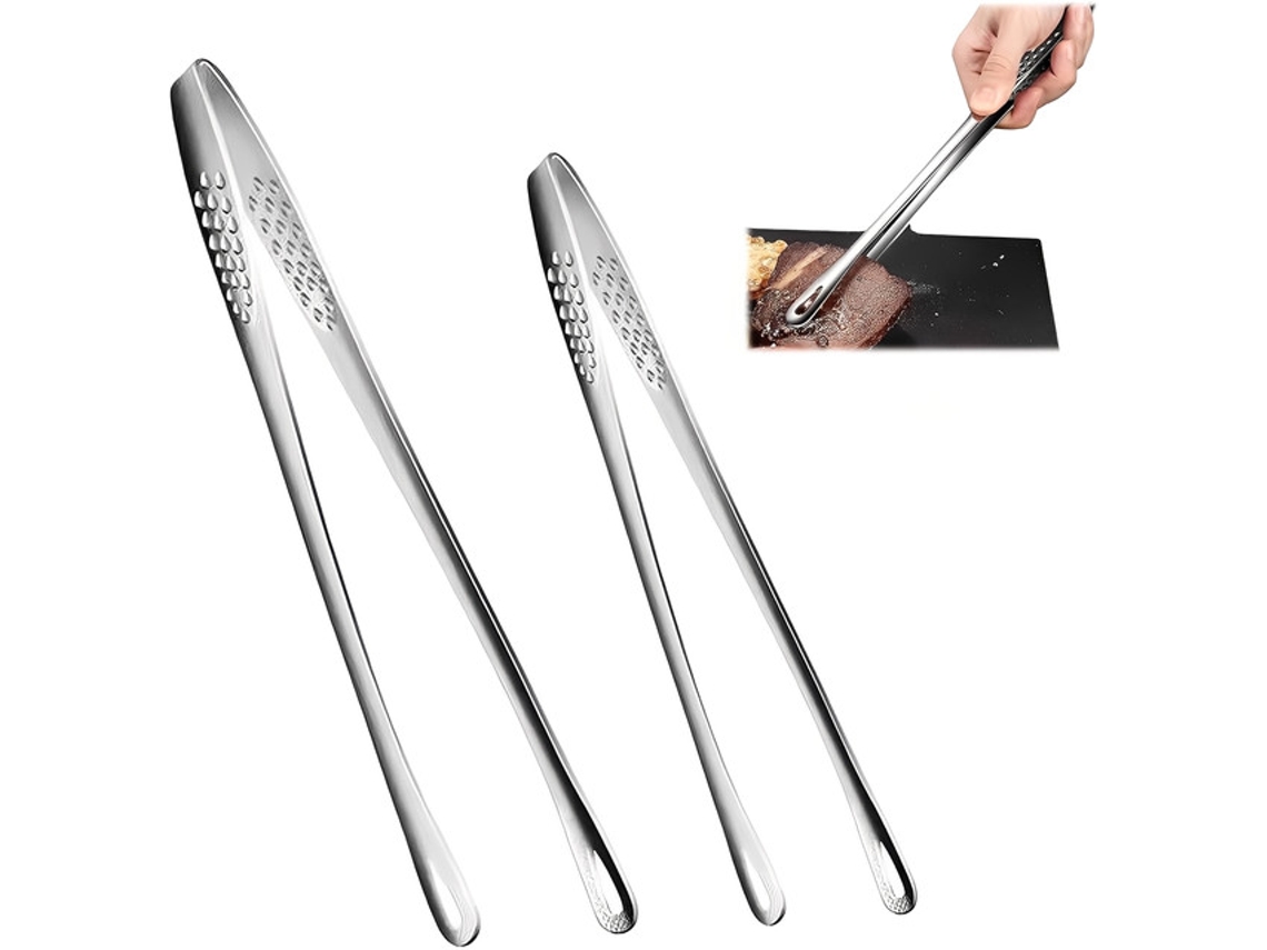 Juego de 2 pinzas para barbacoa, pinzas de cocina de acero inoxidable, plateadas Tommy01