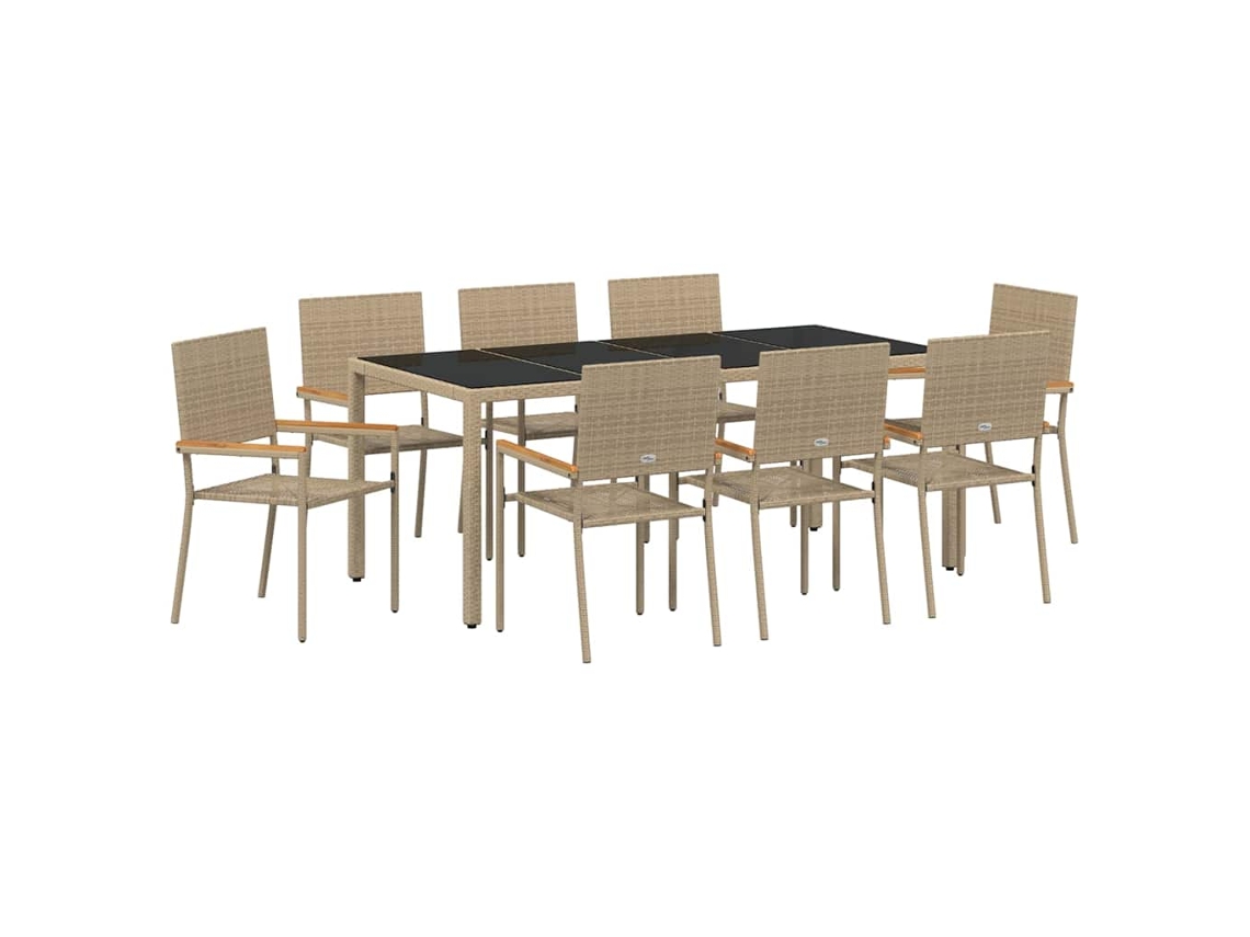 Maison Exclusive - Juego de comedor de jardín de mimbre beige de 9 piezas