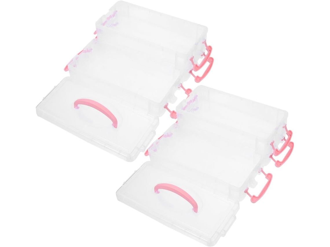 Juego de 2 cajas apilables para útiles escolares, ideales para lápices, con organizador de bolígrafos extraíble.