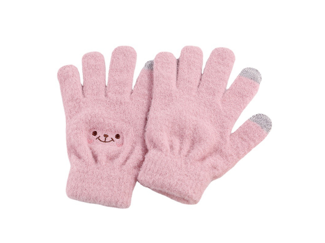 2026-guantes De Invierno Táctiles Con Diseño De Cara Sonriente Elásticos Calientes Tejidos Para Mujeres Niñas Rosa