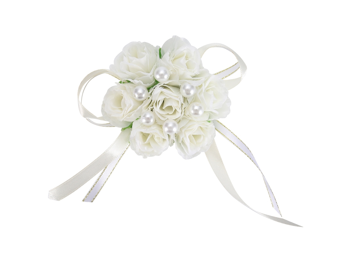 Baok - 2 hermosas pulseras de mano con flores para damas de honor, decoración de boda, perlas y seda (blancas)