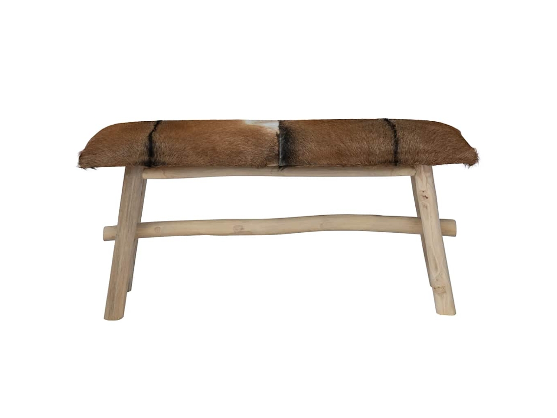 Maison Exclusive - Banco De Madera De Teca Con Piel De Cabra