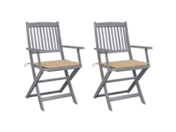Sillas plegables de exterior de acacia maciza de 2 piezas con cojines DKD Home Decor