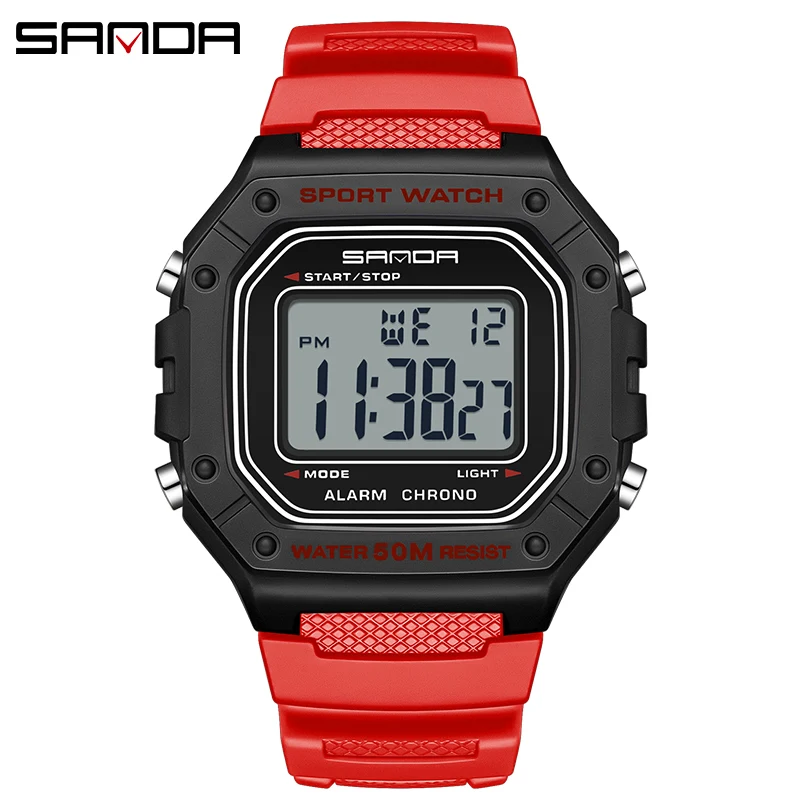 Reloj Deportivo Para Hombre (rojo), Resistente A Golpes Y Al Agua, Con Pantalla Digital Led.