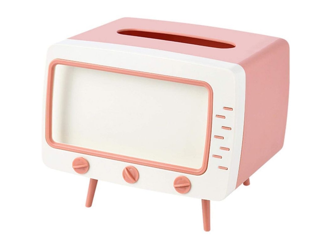 Caja De Servilletas Con Soporte Celular Antideslizante Desmontable Forma Tv Rosa