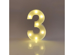 Rebe-números Led Iluminados 22cm Blanco 0-9 Para Bodas Cumpleaños Fiesta Con Baterías Número 3