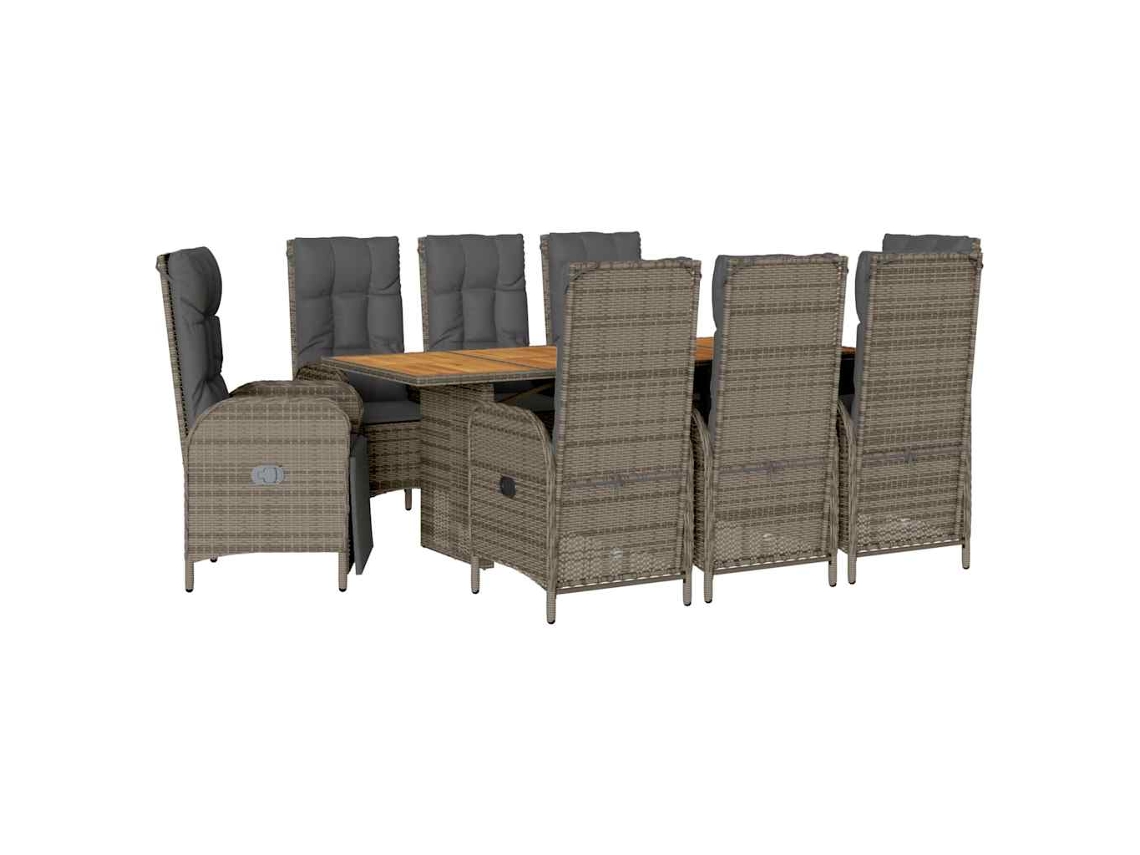 Maison Exclusive - Juego de comedor de jardín de 9 piezas con cojines de mimbre y patas grises
