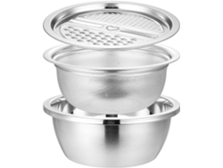 Juego de 3 utensilios de cocina multifuncionales de acero inoxidable: tazón/escurridor de frutas, cortador y