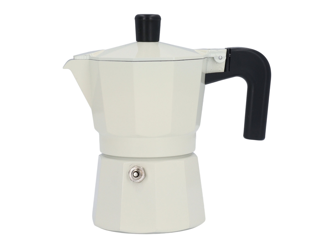 Cafetera de aluminio para estufa con dos válvulas, 100 ml, color beige