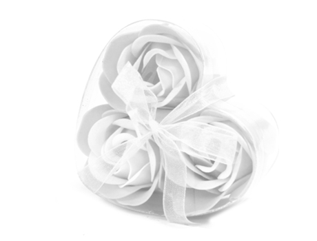 Lote de 3 Flores de Jabón Caja Corazón Rosas Blancas 7.5X6X4 Cm
