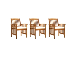 Sillas de comedor de jardín de 3 piezas DKD Home Decor con cojines de acacia maciza