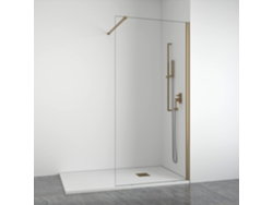 Mampara de ducha frontal con panel transparente fijo, perfiles dorados, ancho ajustable 118 x 120 cm, alto 195 cm, Bellobath