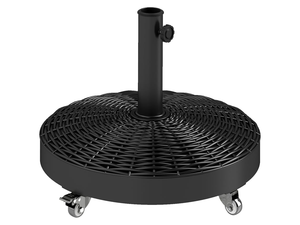 Base reforzada con ruedas para sombrilla, 25 kg, mástil de Ø52x42 cm, 32-48 mm, color negro.
