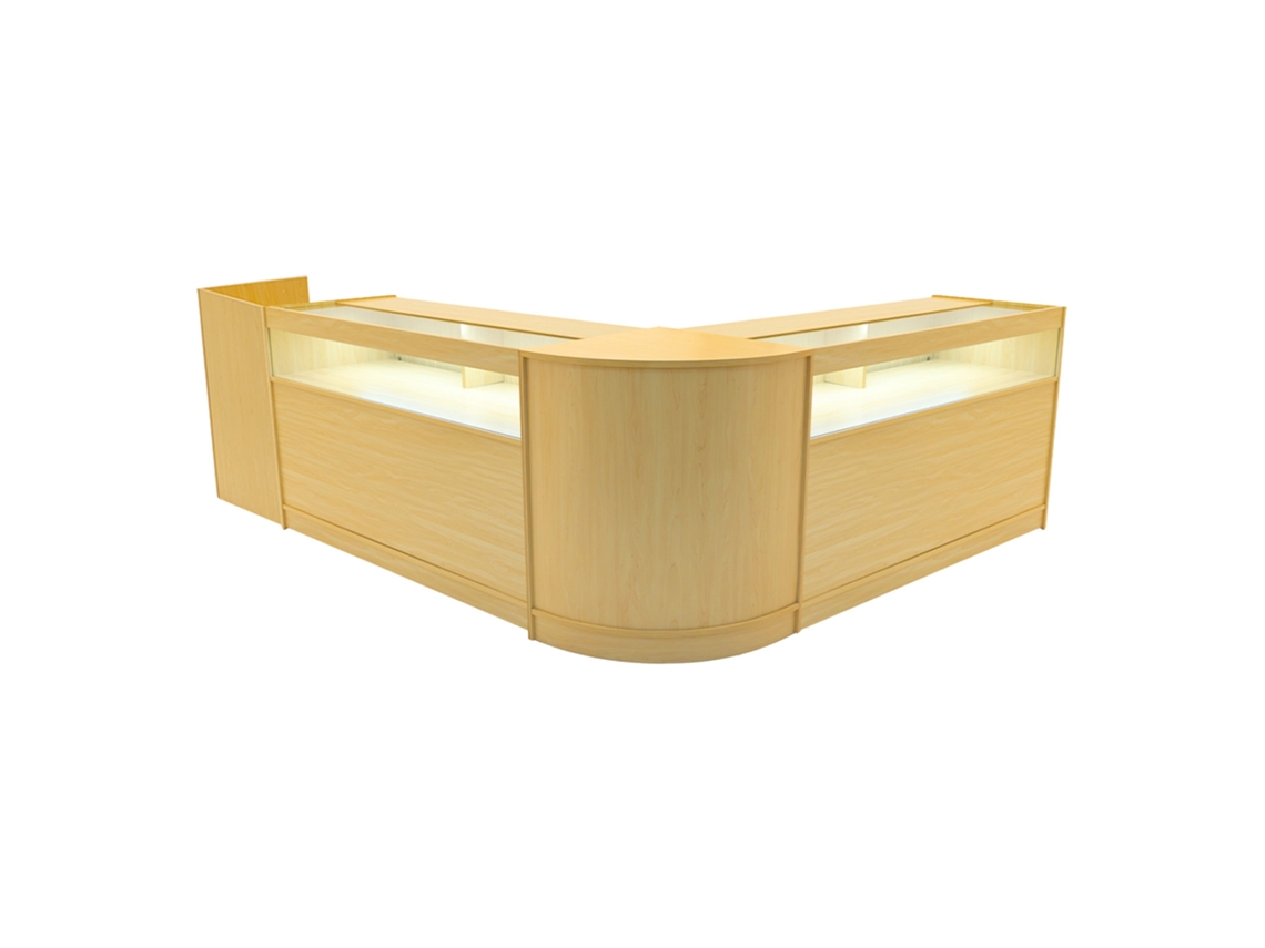 Conjunto de mostrador comercial Luna | Arce | CM60 2xB1500 TB60 | MDF y vidrio templado | Estanterías y puertas MonsterShop