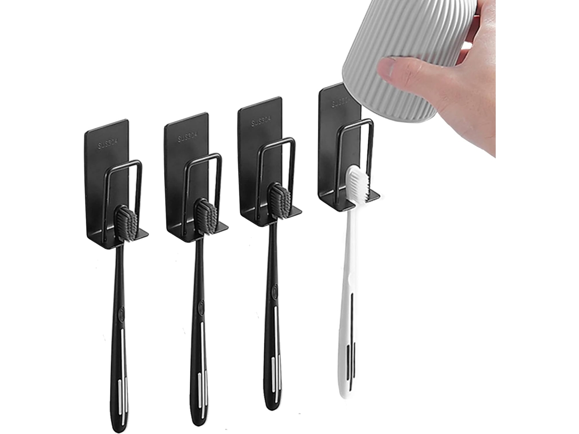 4 Soportes De Pared Autoadhesivos Negros Para Cepillos De Dientes Eléctricos, 4 Ranuras, Tamaño Infantil.