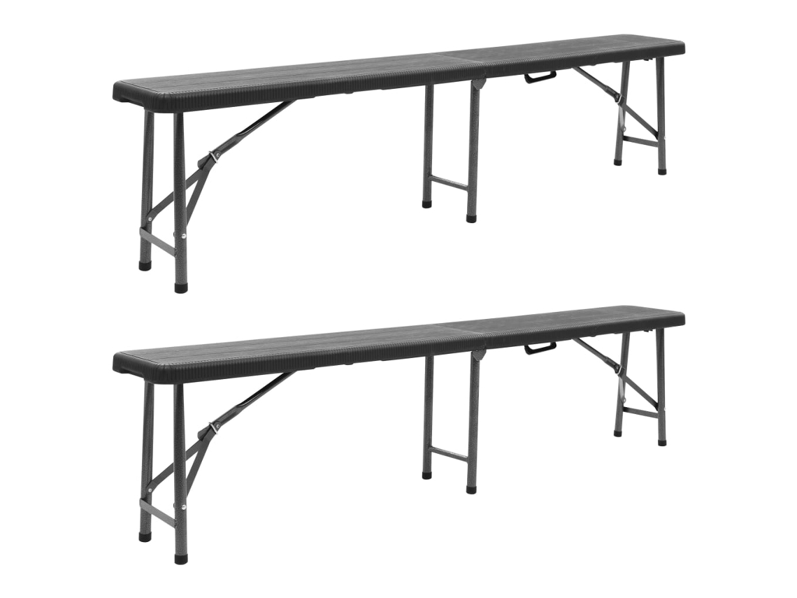 Lovely Home Bancos de Jardín Plegables 2 Pcs 180 Cm Pead Negro