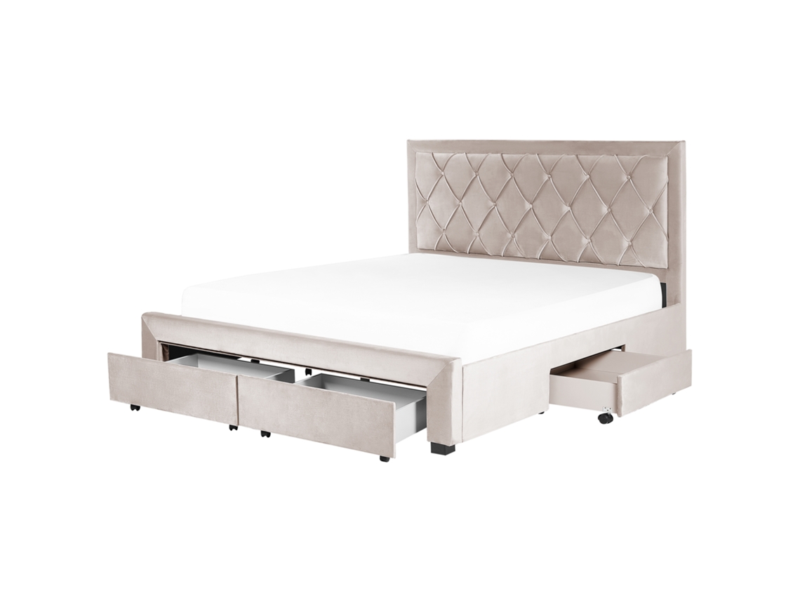 Cama con almacenaje BELIANI Lievin de Terciopelo Beige 185x217x122