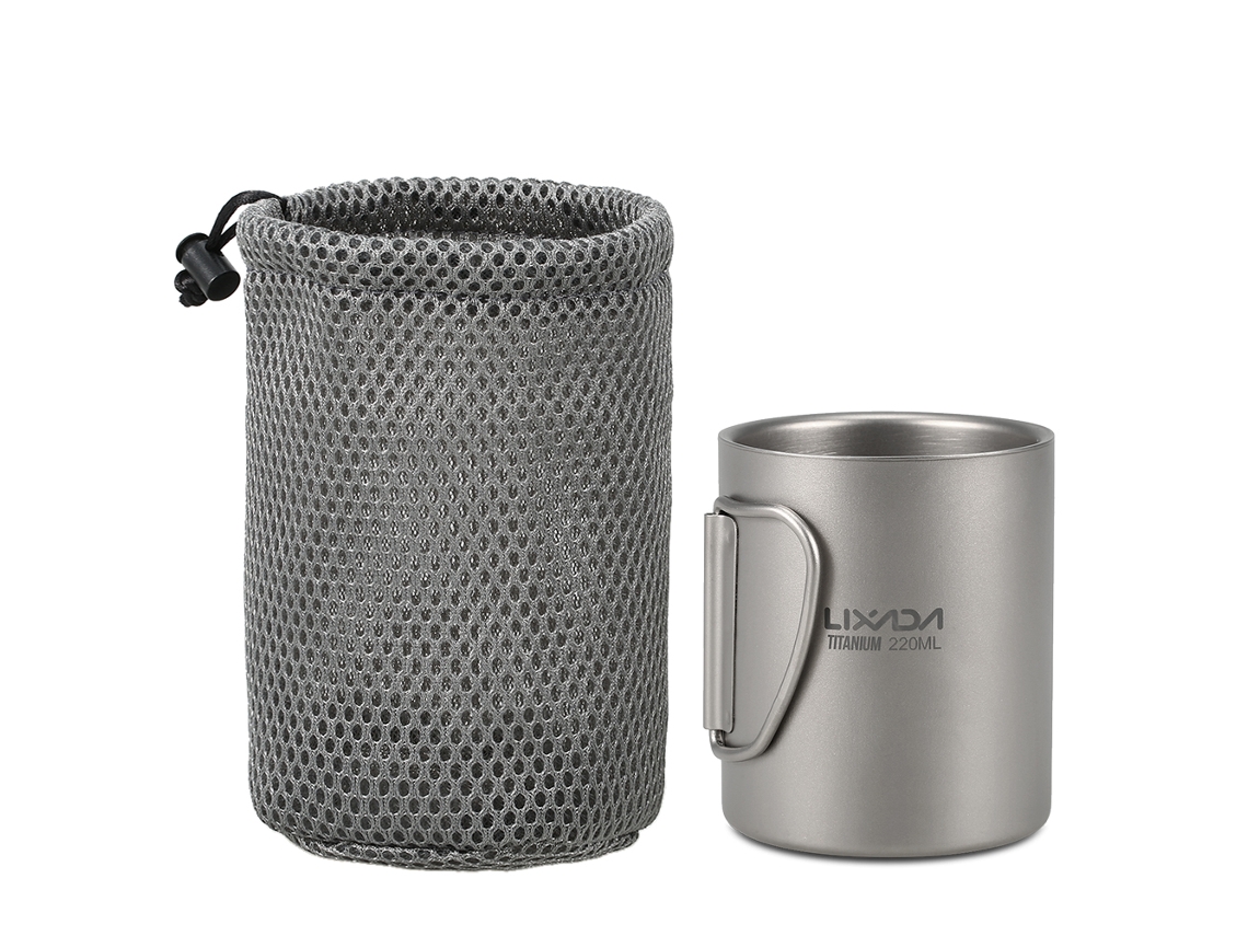 Taza De Titanio De Doble Pared De 220 Ml Con Asa Plegable Para Agua, Café, Té, Camping Y Actividades Al Aire Libre.